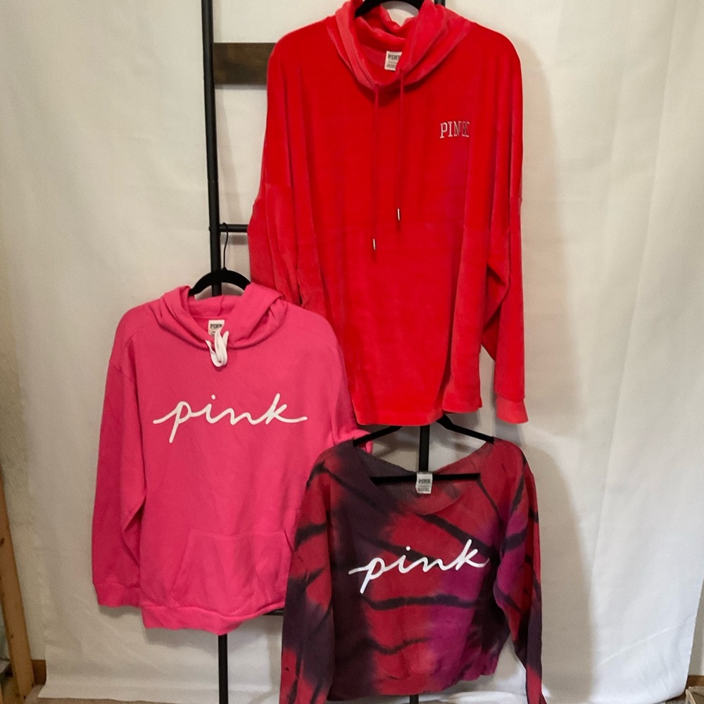 Pink Victoria’s Secret sweatshirt bundle 1 lg & 2 xl, pink, orange/red, tie dye